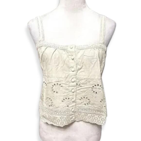 Guess Crop Tank Button Front Eyelet Lace Pattern Sleeveless Green Women's S NWT - Picture 2 of 11